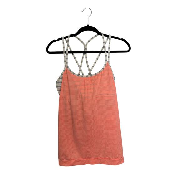 Athleta Tank Top Womens Large Hyper Stripe Energize Orange Gray Built-In Bra - Picture 2 of 6